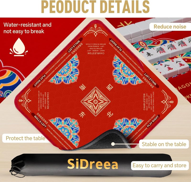 SiDreea Mahjong Mat, 32.4×32.4 Inch Noise Reduction Anti-Slip Mahjong Mat for Table, Mahjong Table Mat for Poker, Card, Board Games Table Mat, Tile Games, Dominoes (Red) - Image 5